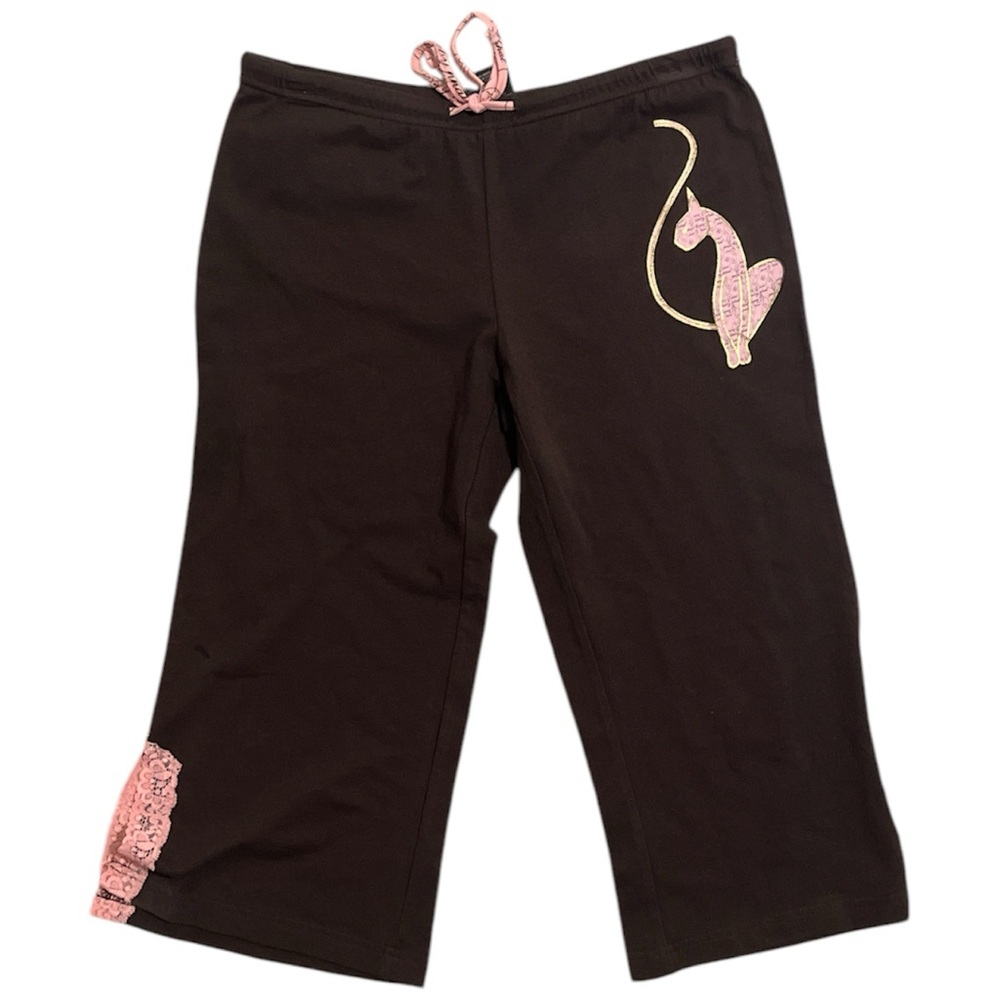 Chocolate brown and pink lace gold accents pocket baby phat cat Y2K capri pants